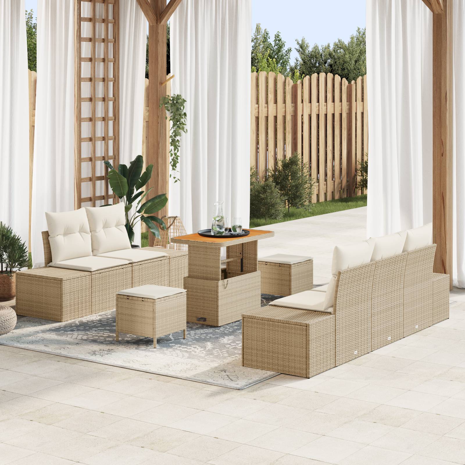 vidaXL 8-teiliges Garten-Sofa-Set mit Kissen Beige Poly-Rattan Akazie