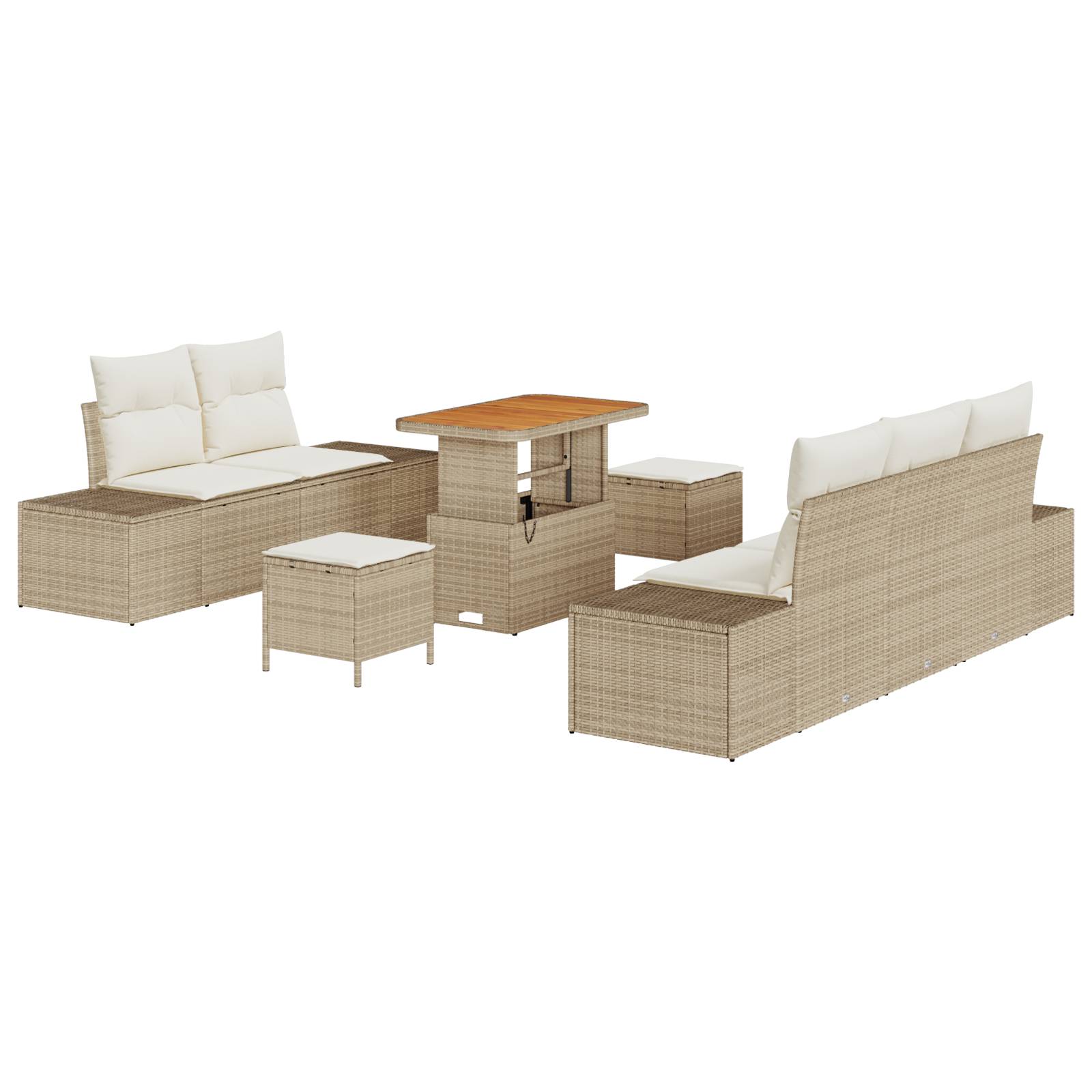 vidaXL 8-teiliges Garten-Sofa-Set mit Kissen Beige Poly-Rattan Akazie