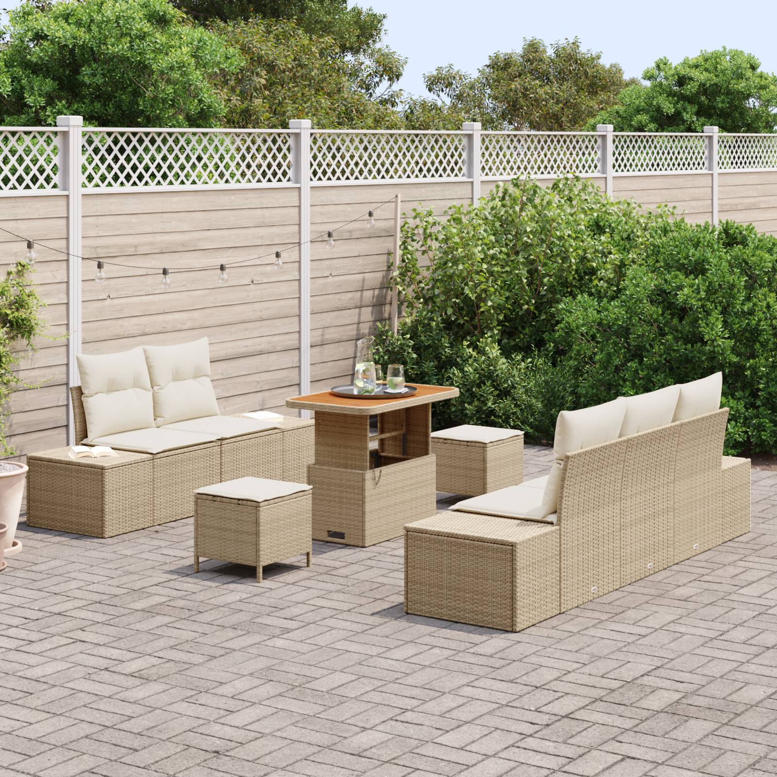 vidaXL 8-teiliges Garten-Sofa-Set mit Kissen Beige Poly-Rattan Akazie