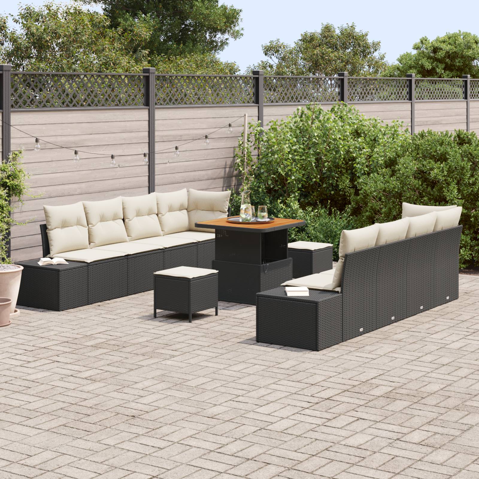 vidaXL 11-teiliges Garten Sofa Set mit Kissen Schwarz Poly Rattan Akazie