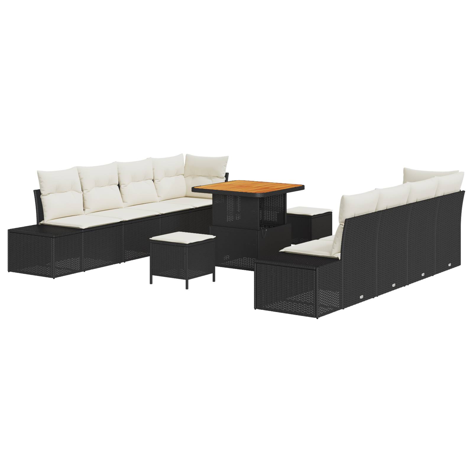 vidaXL 11-teiliges Garten Sofa Set mit Kissen Schwarz Poly Rattan Akazie