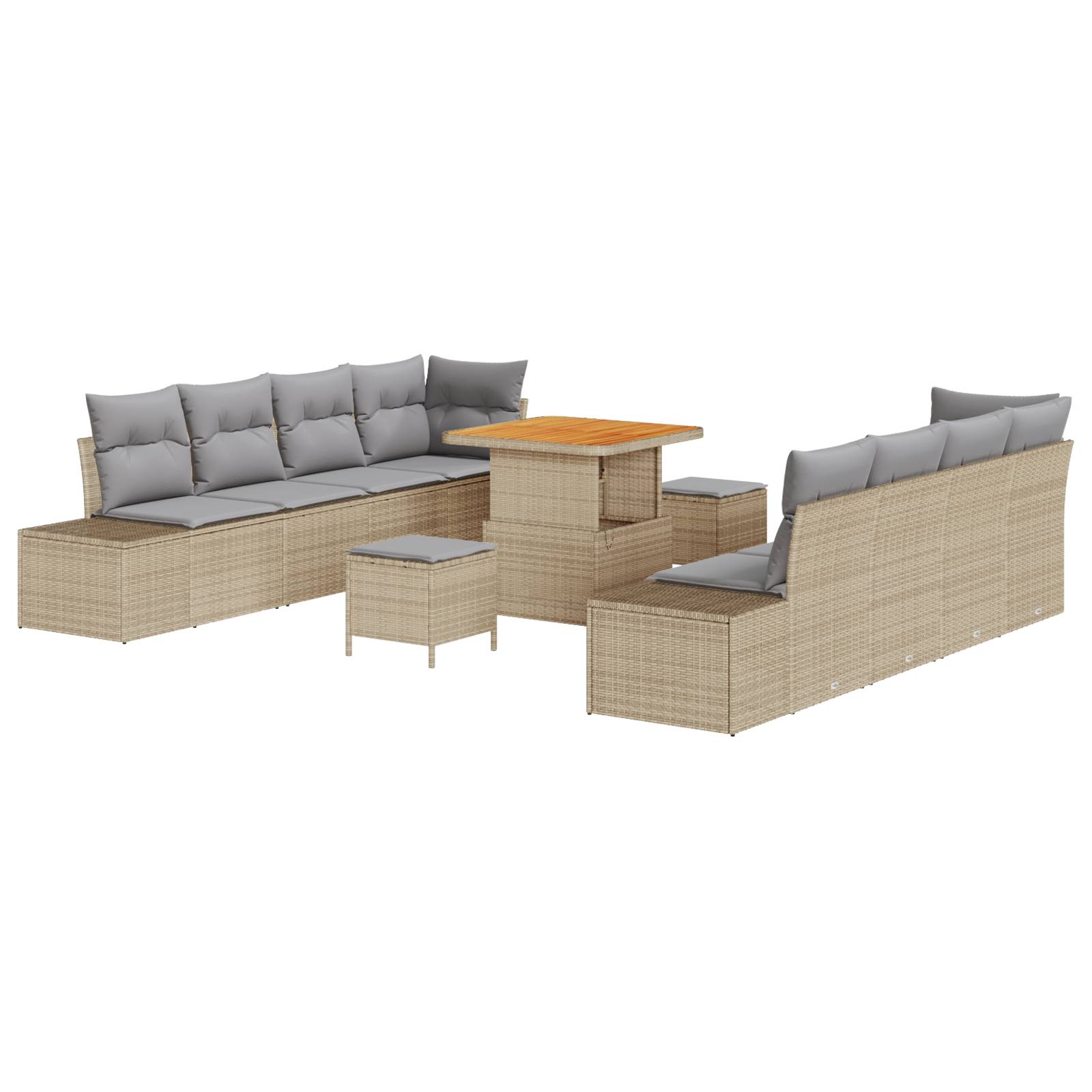 vidaXL 11-teiliges Garten-Sofa-Set mit Kissen Beige Poly-Rattan Akazie