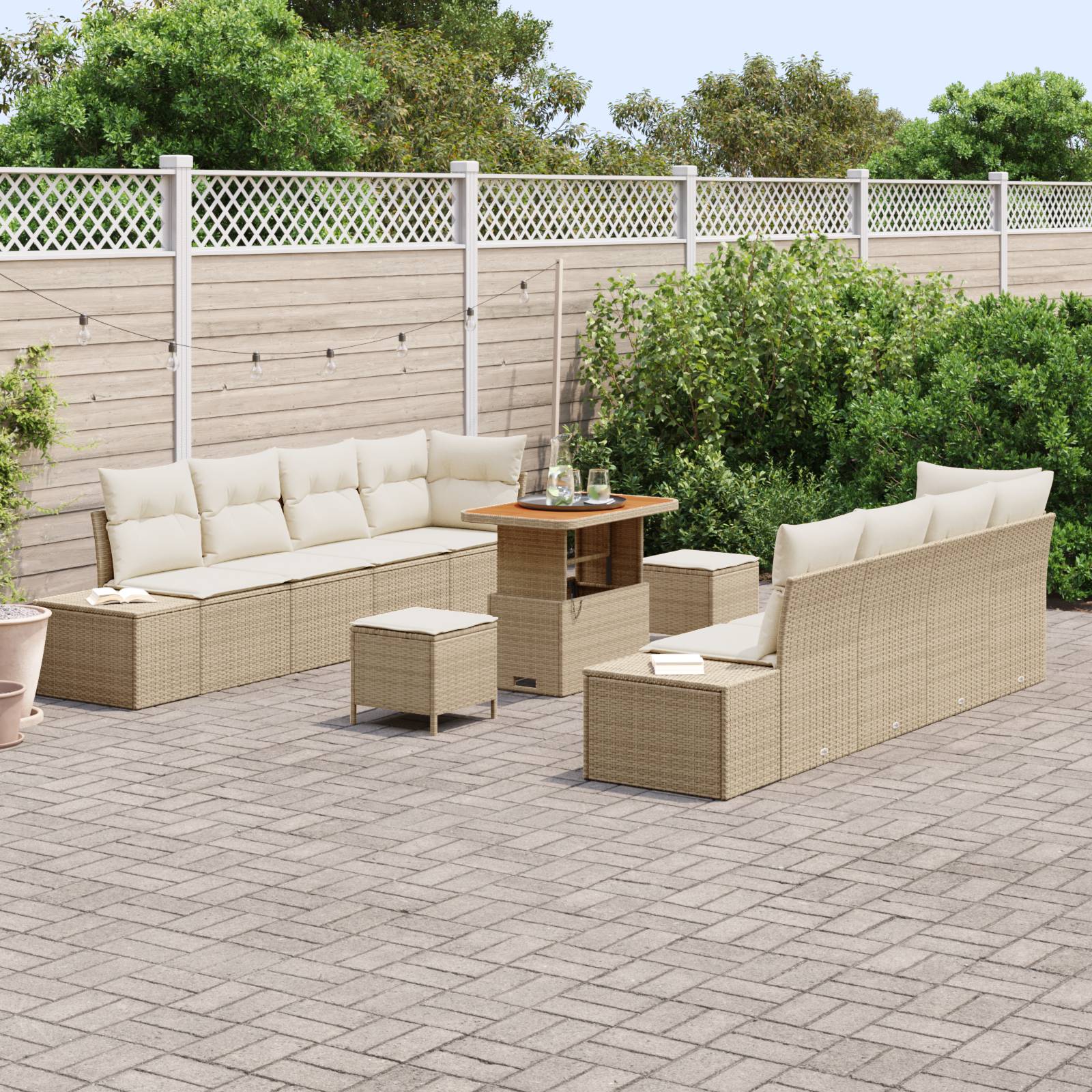 vidaXL 11-teiliges Garten-Sofa-Set mit Kissen Beige Poly Rattan Akazie