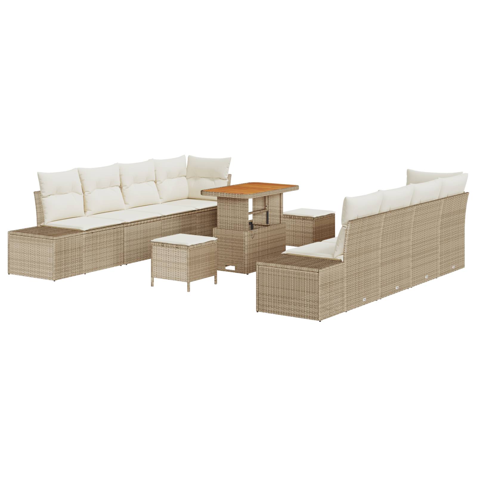 vidaXL 11-teiliges Garten-Sofa-Set mit Kissen Beige Poly Rattan Akazie