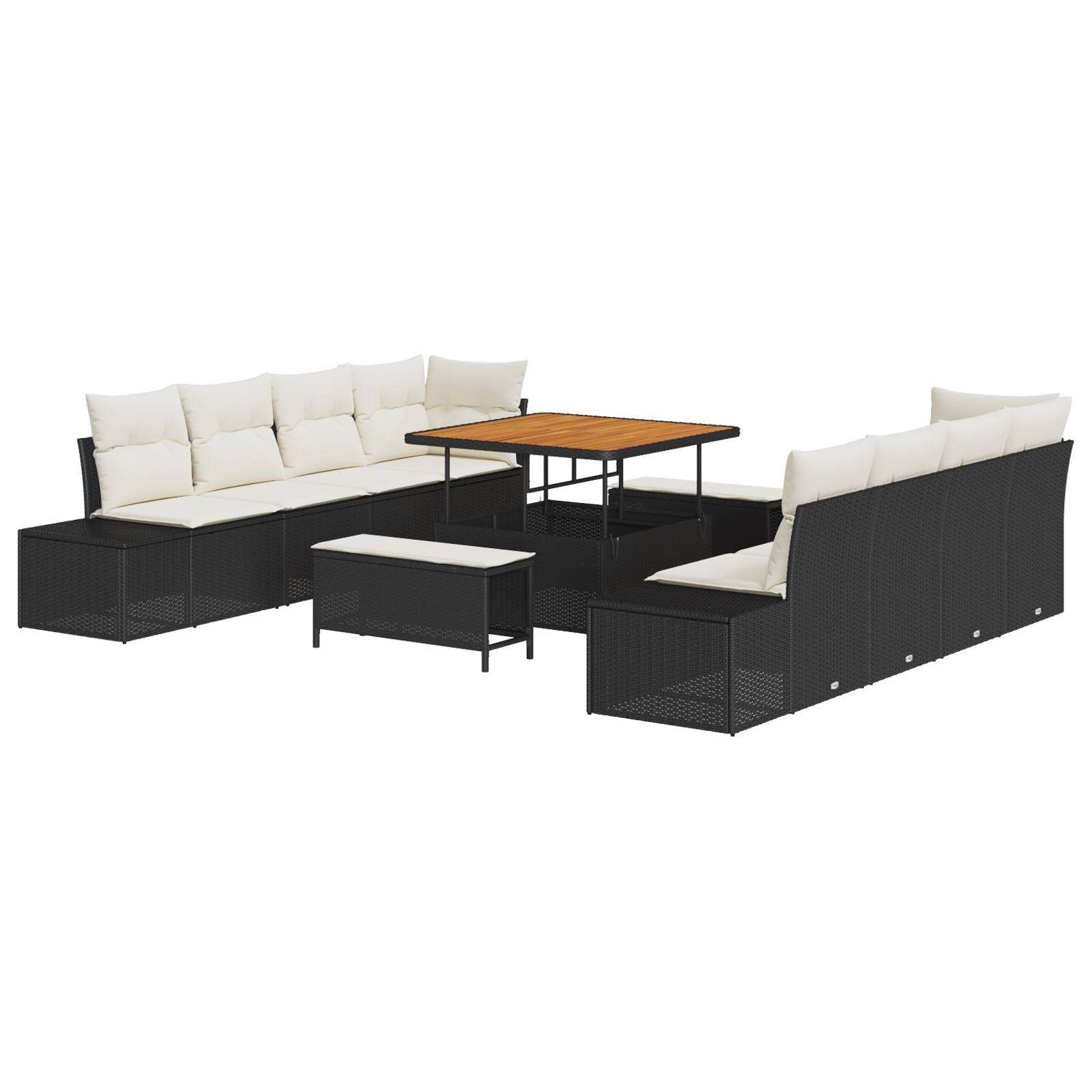 vidaXL 11-teiliges Garten-Sofa-Set mit Kissen Schwarz Poly-Rattan Akazie