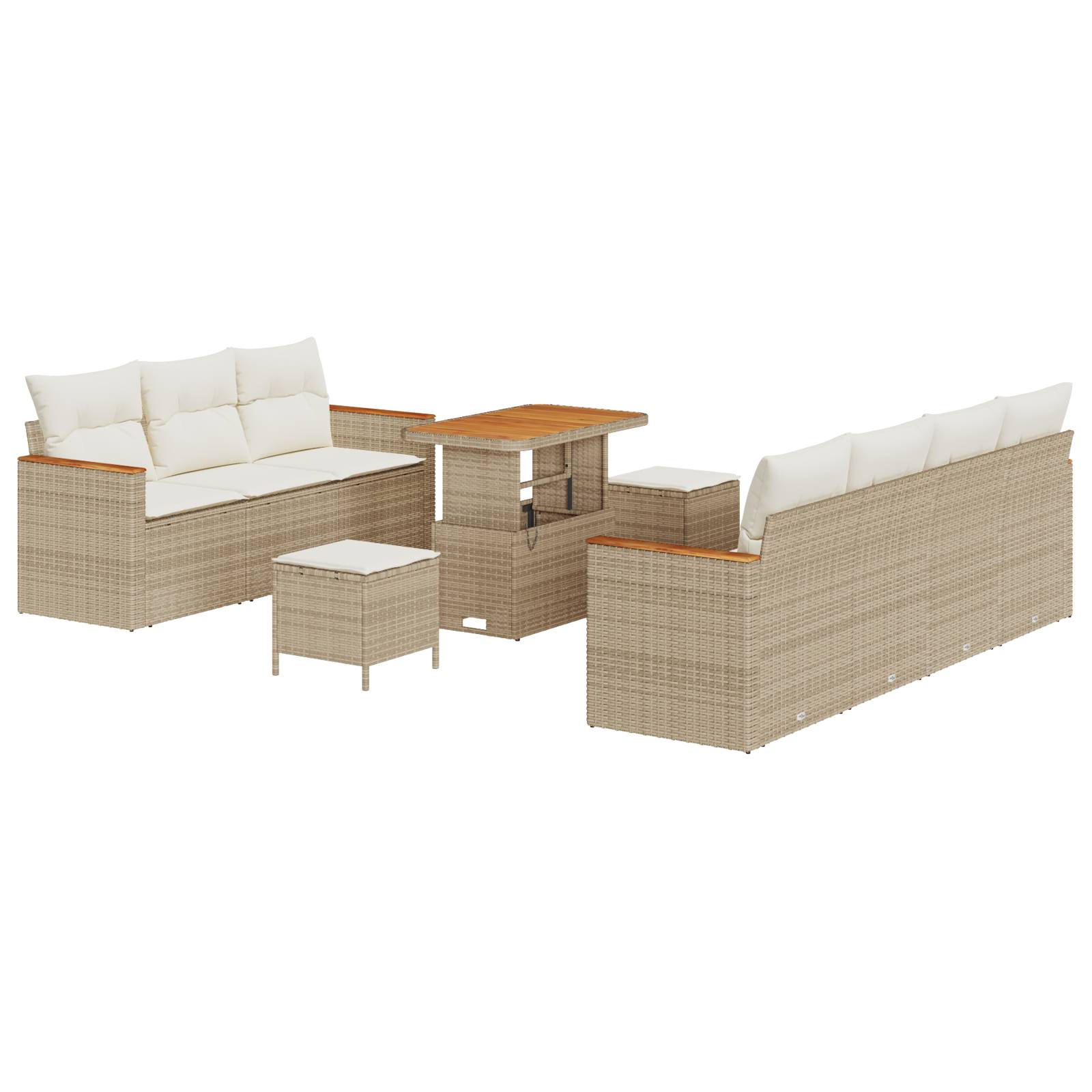 vidaXL 10-tlg. Garten-Sofagarnitur mit Kissen Beige Poly Rattan Akazie