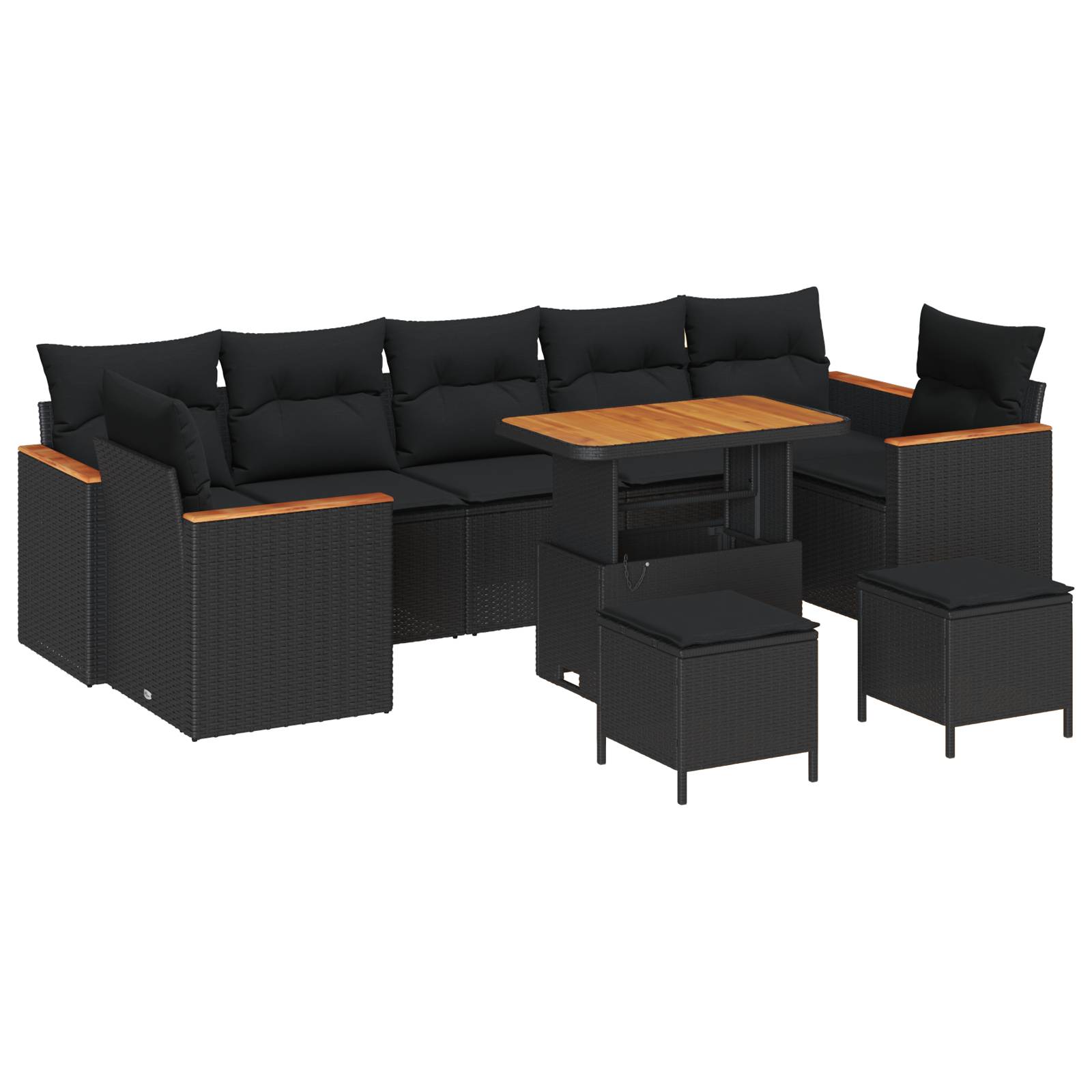 vidaXL 10-teiliges Garten Sofa Set mit Kissen Schwarz Poly Rattan Akazie