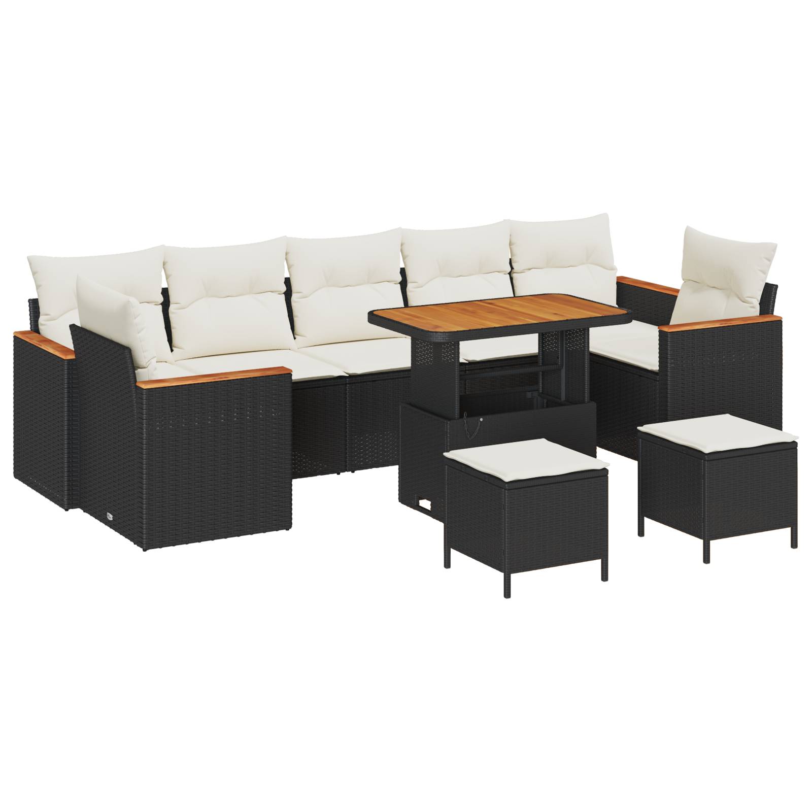 vidaXL 10-teiliges Garten-Sofa-Set mit Kissen in Schwarz Poly-Rattan Akazie