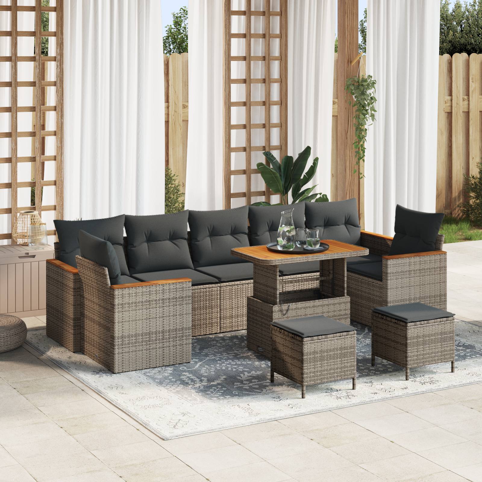 vidaXL 10-teiliges Garten Sofa Set mit Kissen Grau Poly Rattan Akazie