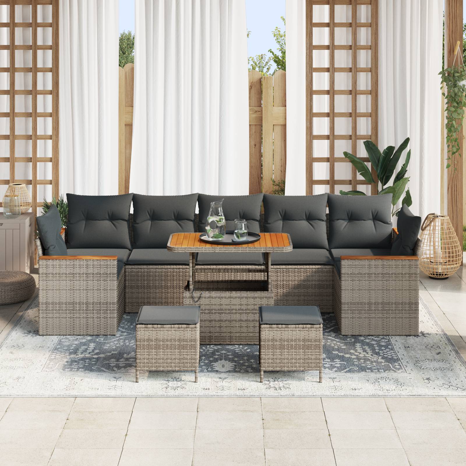 vidaXL 10-teiliges Garten Sofa Set mit Kissen Grau Poly Rattan Akazie
