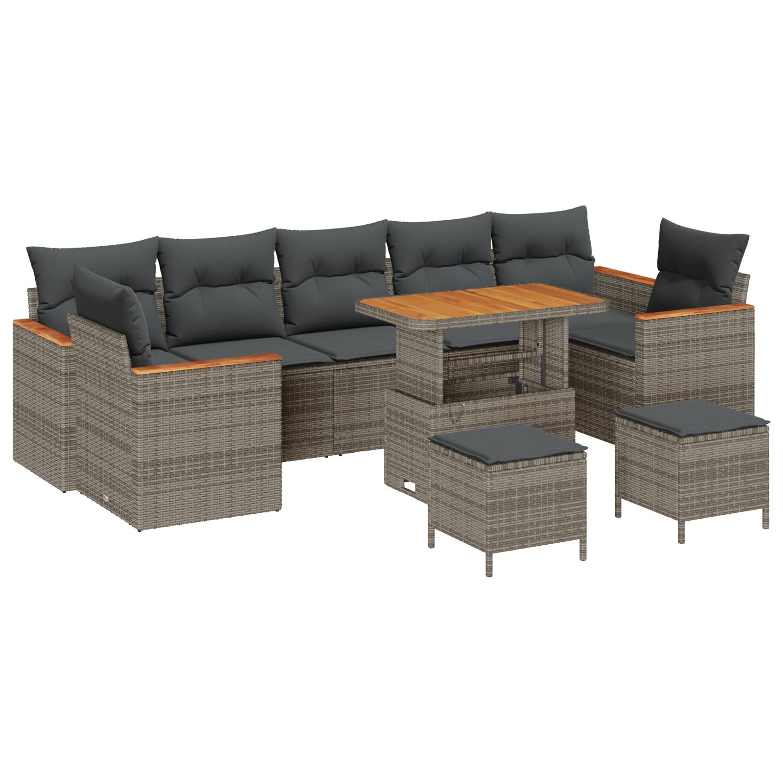vidaXL 10-teiliges Garten Sofa Set mit Kissen Grau Poly Rattan Akazie