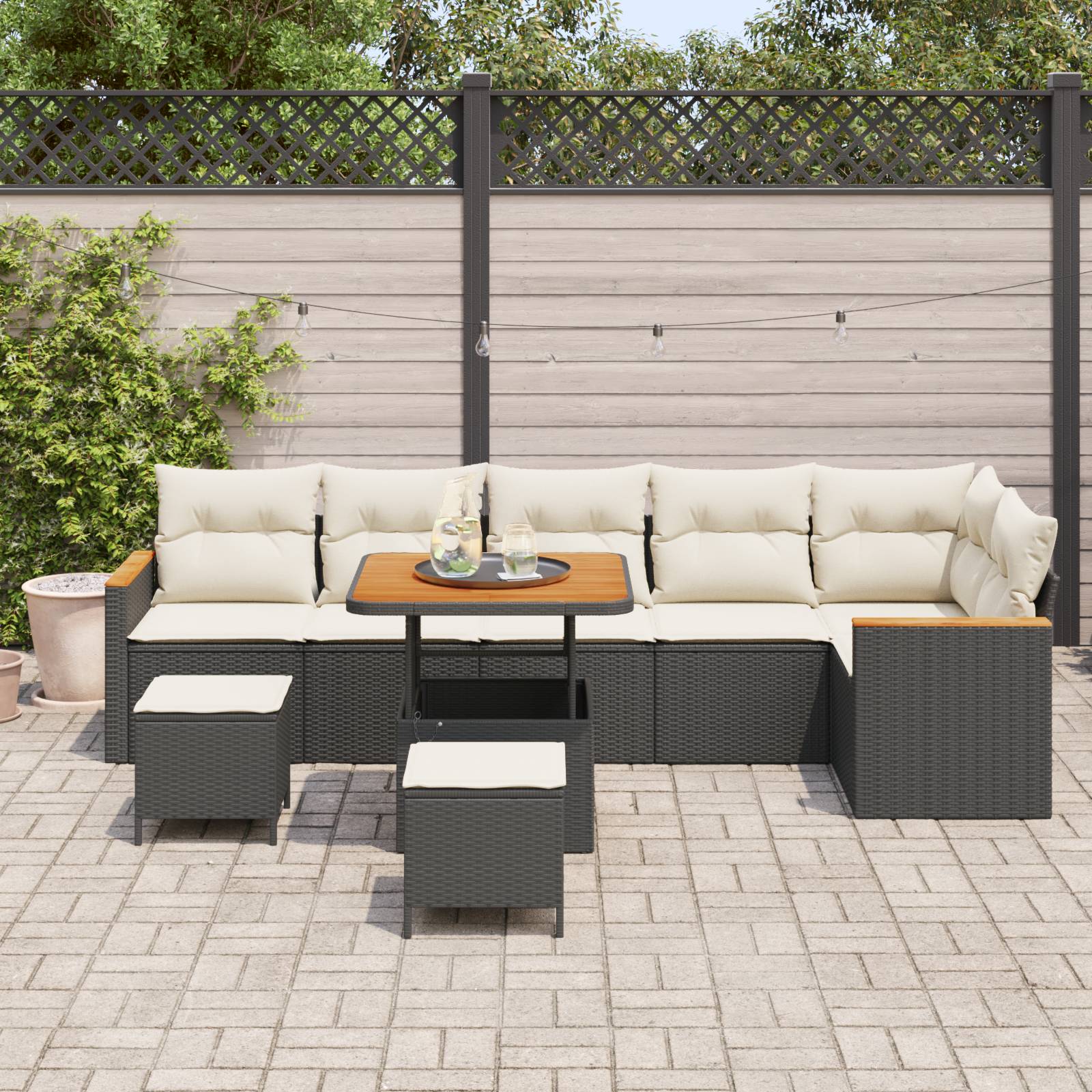 vidaXL 9-teiliges Garten Sofa Set mit Kissen Schwarz Poly Rattan Akazie