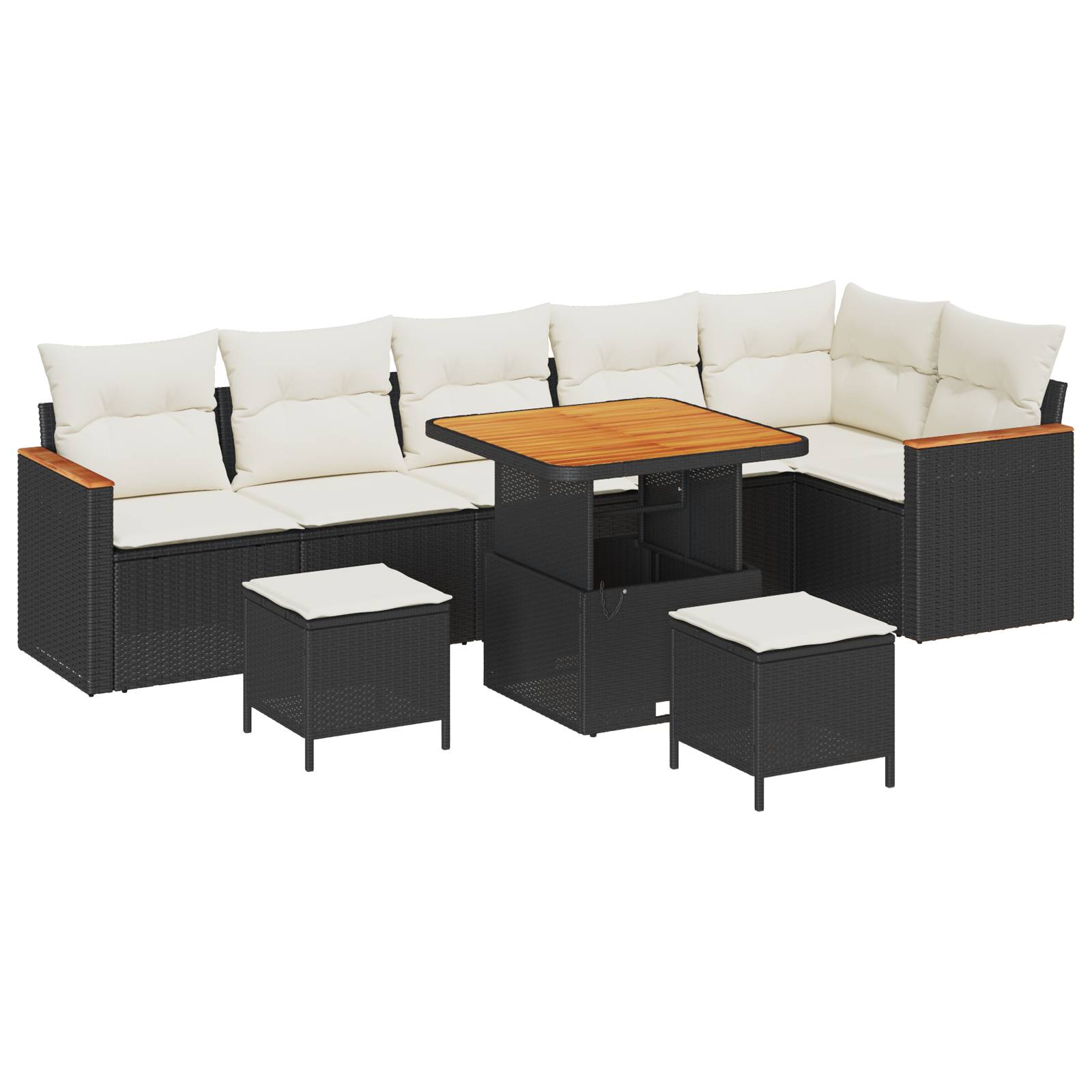 vidaXL 9-teiliges Garten Sofa Set mit Kissen Schwarz Poly Rattan Akazie