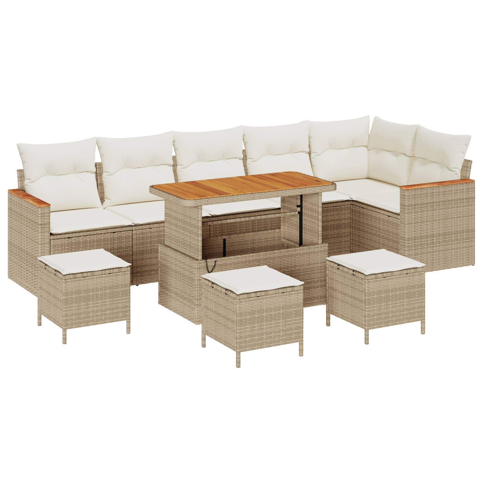 vidaXL 10-tlg. Garten-Sofagarnitur mit Kissen Beige Poly Rattan Akazie