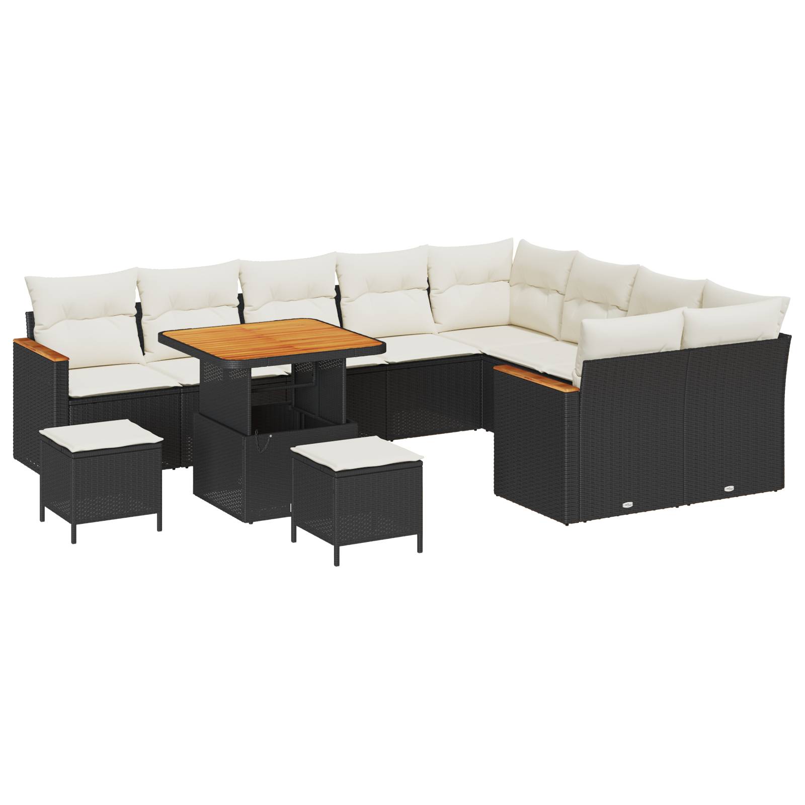 vidaXL 12-teiliges Garten-Sofa-Set mit Kissen Schwarz Poly-Rattan Akazie