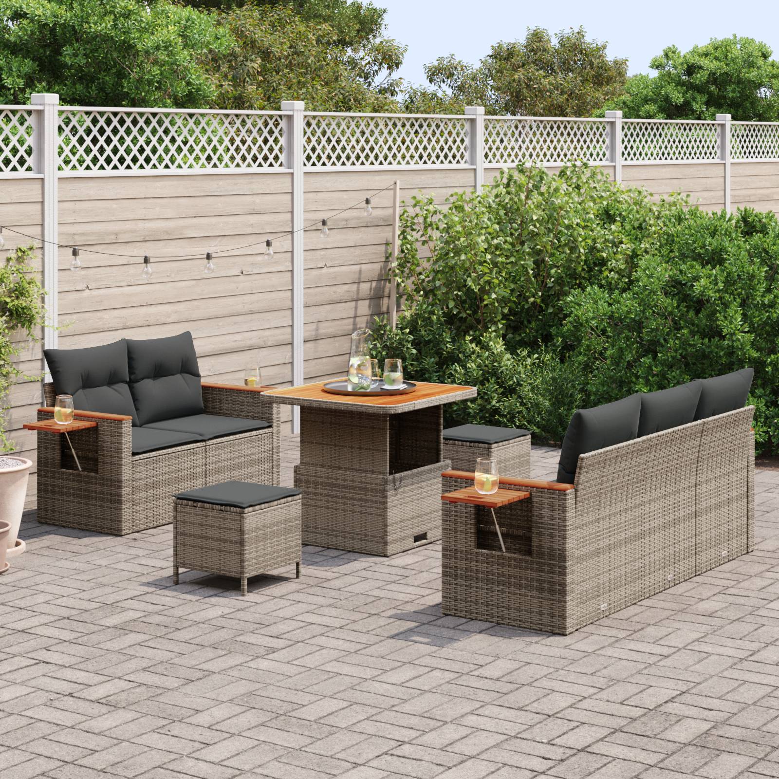 vidaXL 8-teiliges Garten Sofa Set mit Kissen Graues Poly-Rattan Akazie
