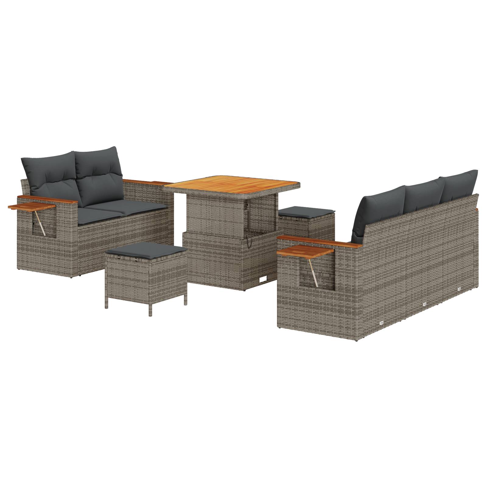 vidaXL 8-teiliges Garten Sofa Set mit Kissen Graues Poly-Rattan Akazie