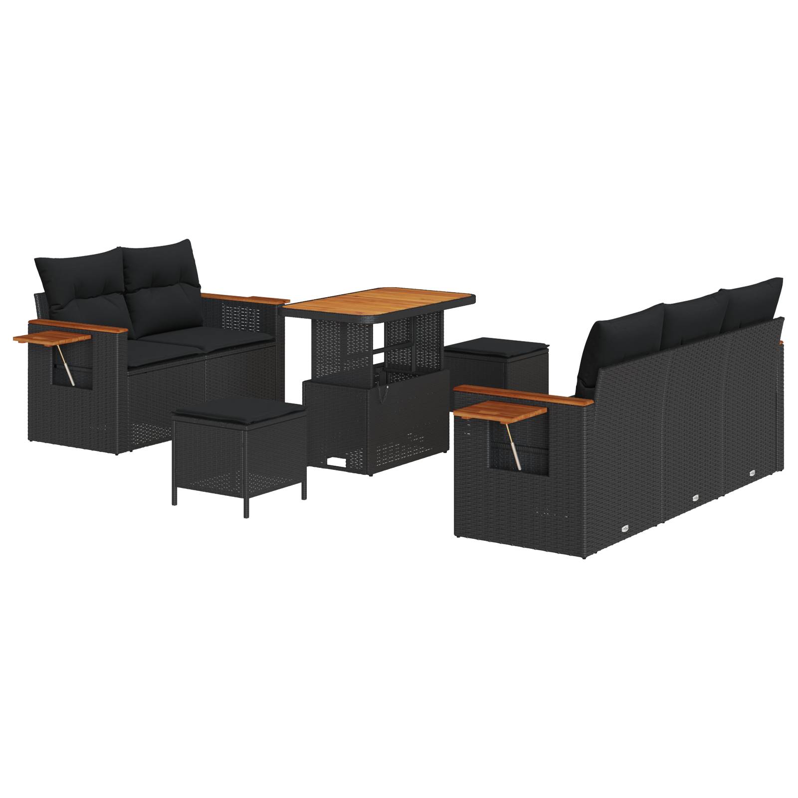 vidaXL 8-Teiliges Garten Sofagarnitur mit Kissen Schwarz Poly Rattan Akazie