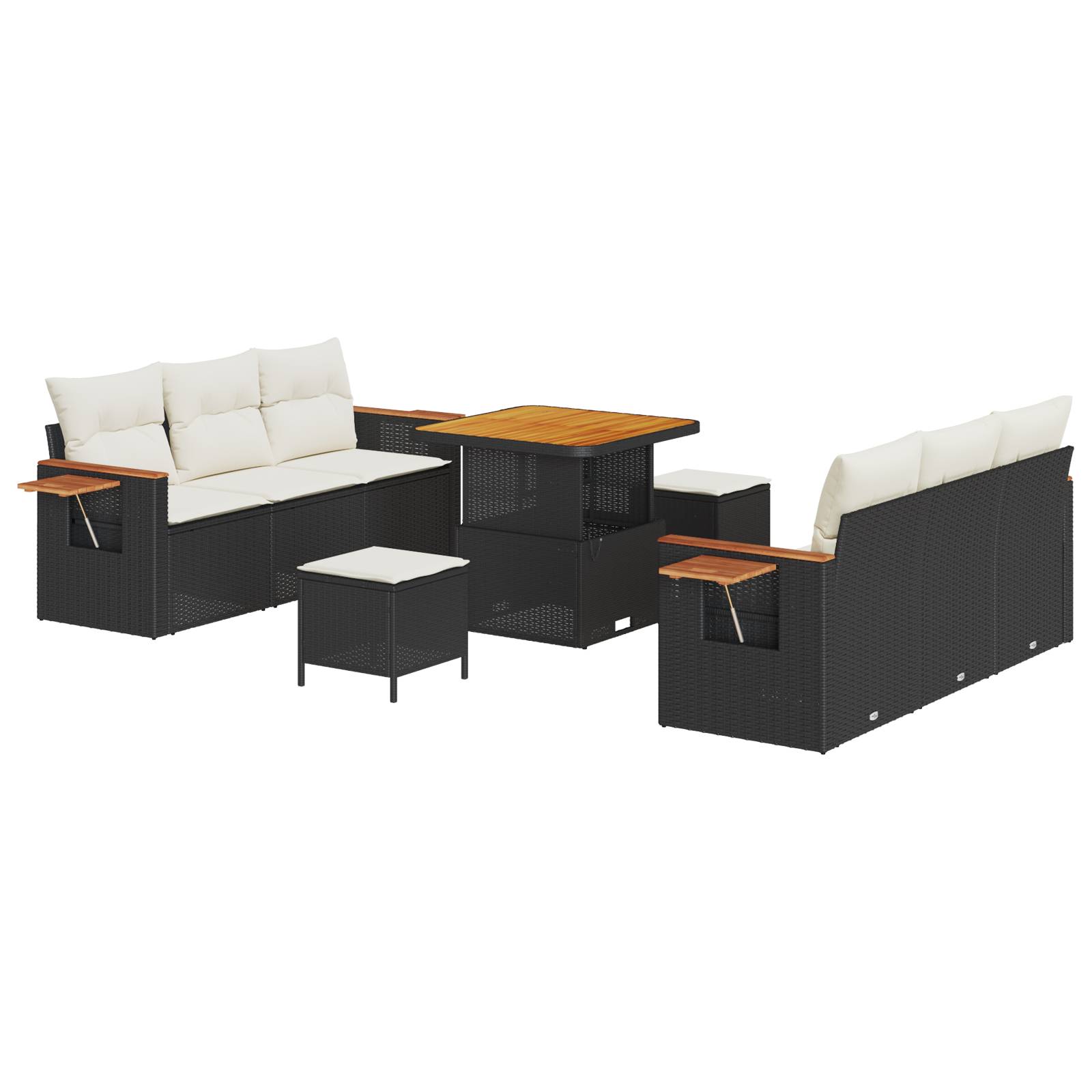 vidaXL 9-tlg. Garten-Sofagarnitur mit Kissen Schwarz Poly Rattan