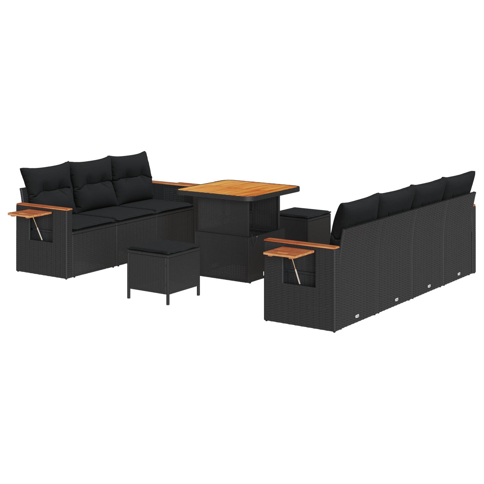 vidaXL 10-teiliges Garten Sofa Set mit Kissen Schwarz Poly Rattan