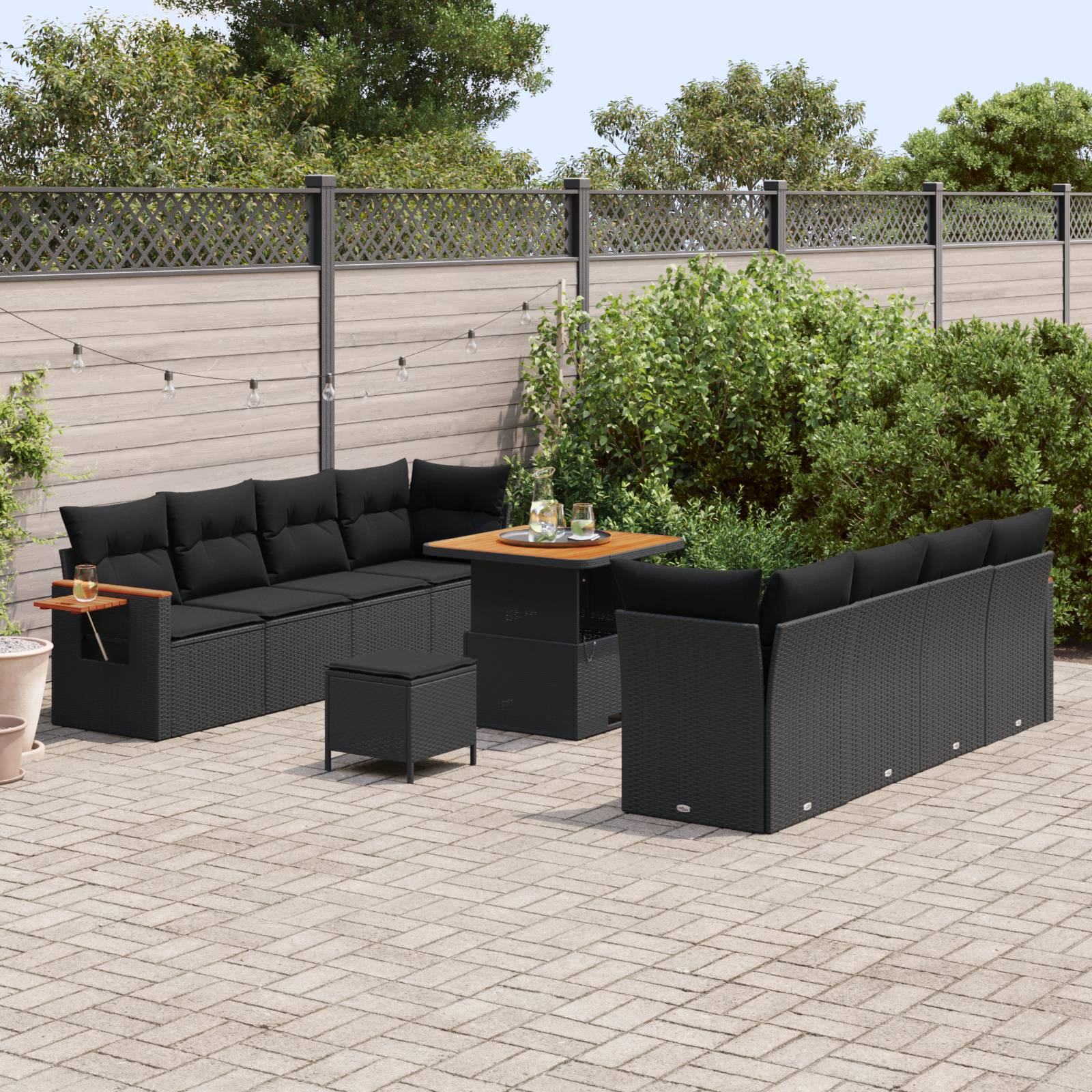 vidaXL 11-teiliges Garten Sofa Set mit Kissen Schwarzes Poly Rattan Akazie