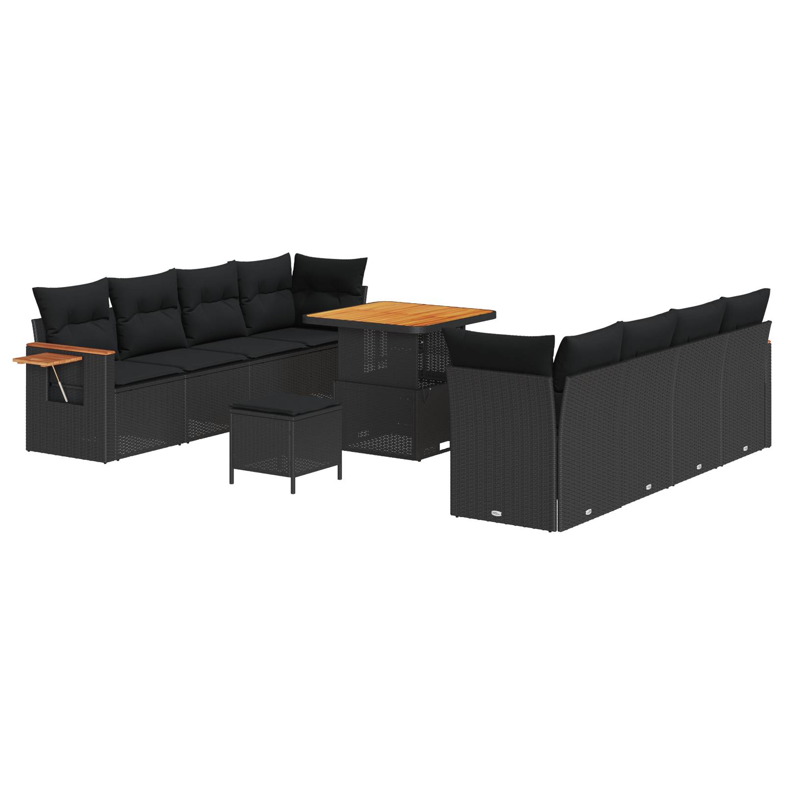 vidaXL 11-teiliges Garten Sofa Set mit Kissen Schwarzes Poly Rattan Akazie