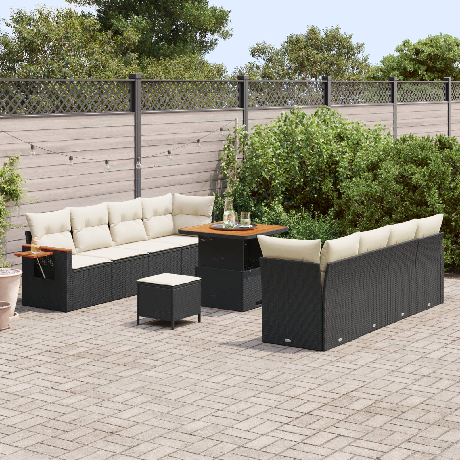 vidaXL 11-teiliges Garten Sofa Set mit Kissen Schwarz Poly Rattan Akazie