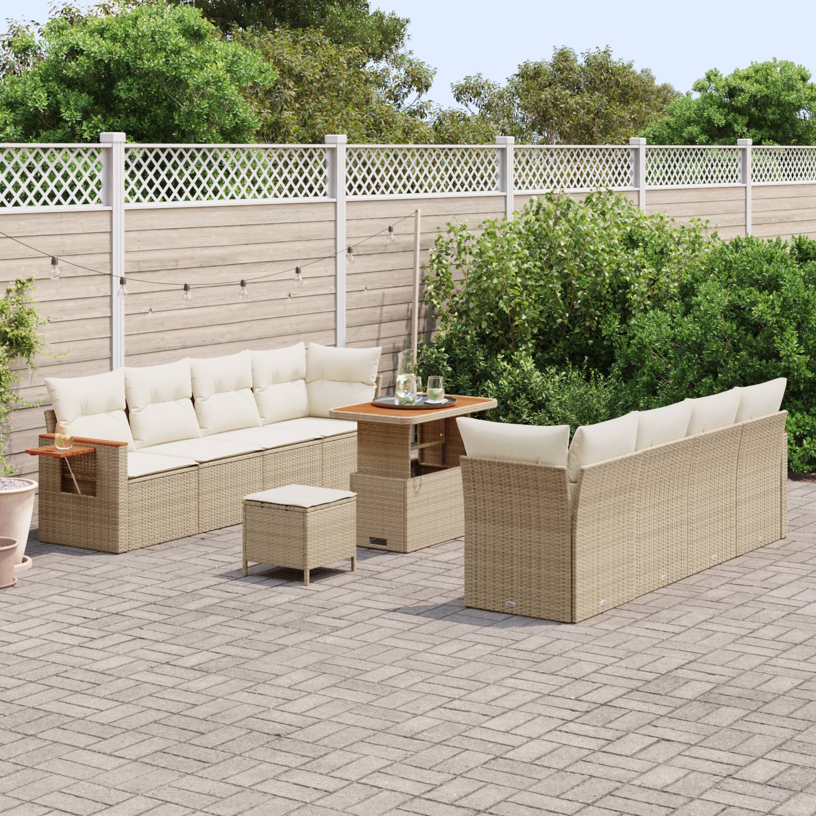 vidaXL 11-teiliges Garten Sofa Set mit Kissen Beige Poly Rattan Akazie