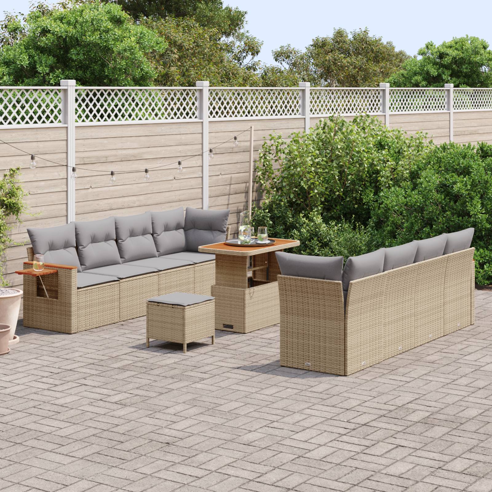 vidaXL 11-teiliges Garten Sofa Set mit Kissen Beige Poly Rattan Akazie