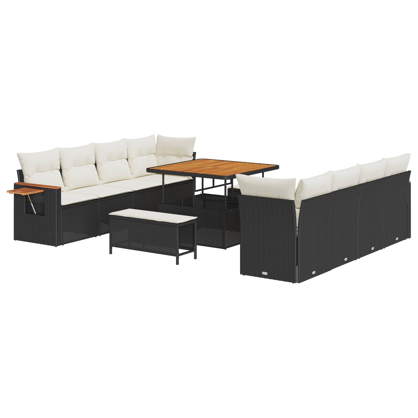 vidaXL 11-teiliges Garten Sofa Set mit Kissen Schwarz Poly Rattan Akazie