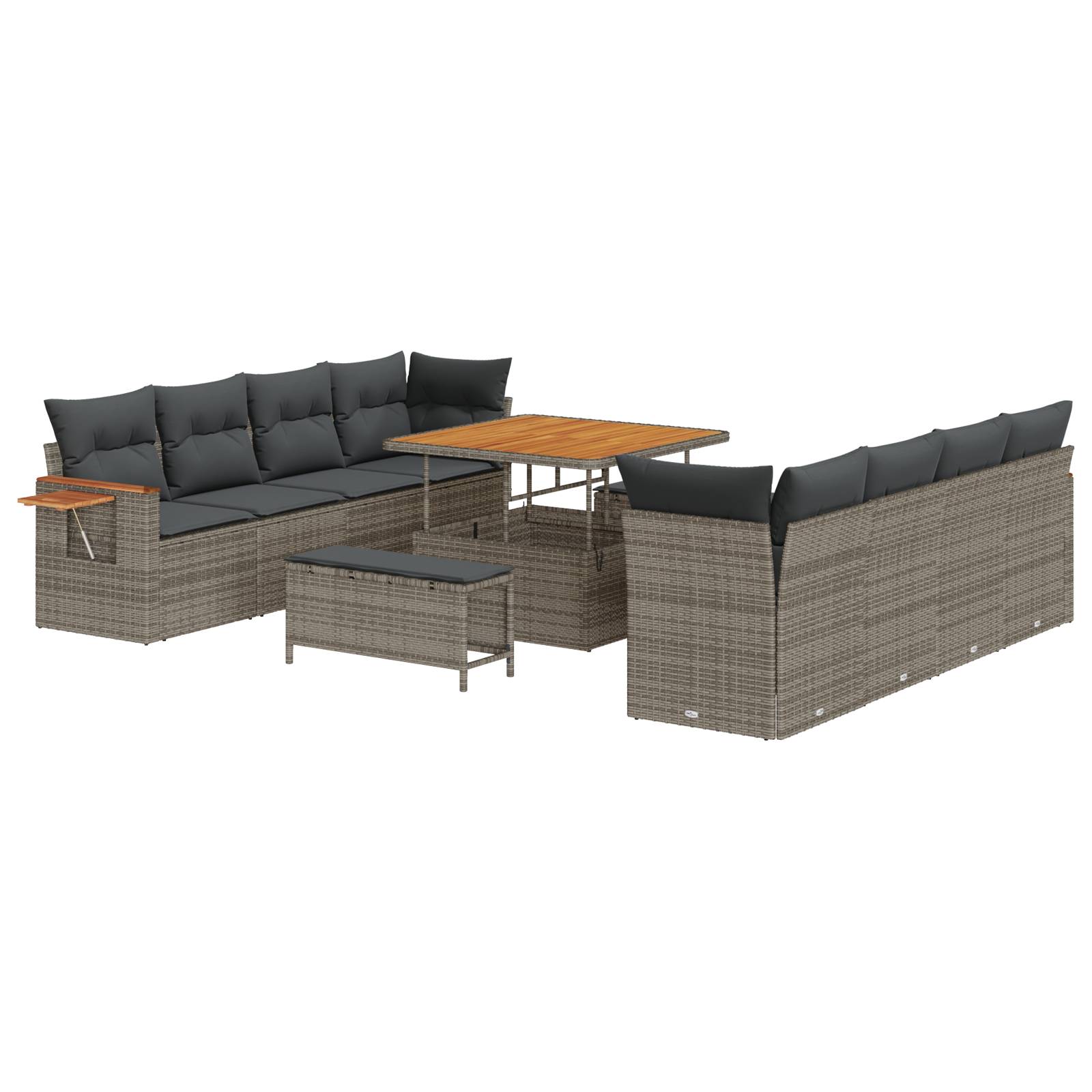 vidaXL 11-teiliges Garten Sofa Set mit Kissen Grau Poly Rattan Akazie