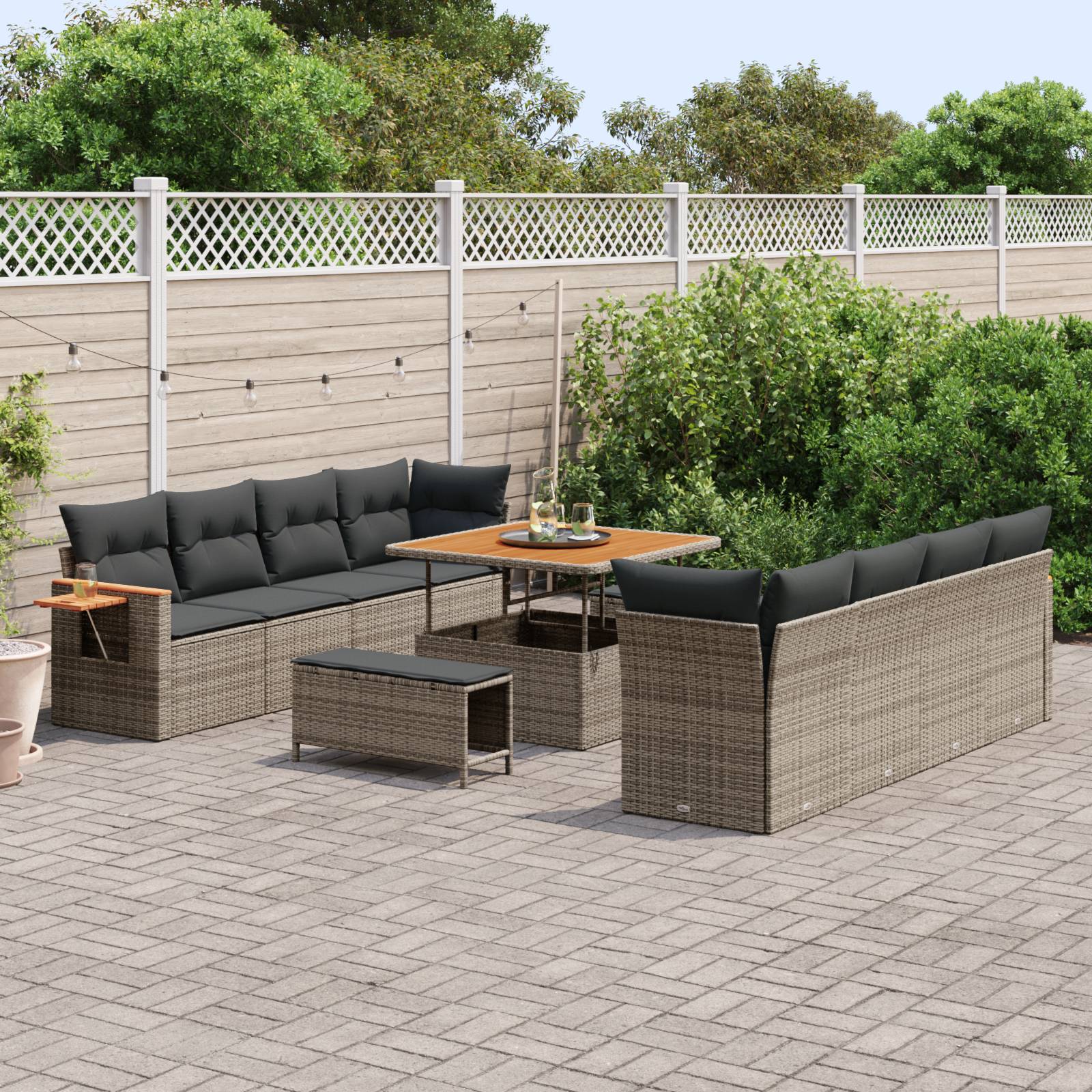 vidaXL 11-teiliges Garten Sofa Set mit Kissen Grau Poly Rattan Akazie