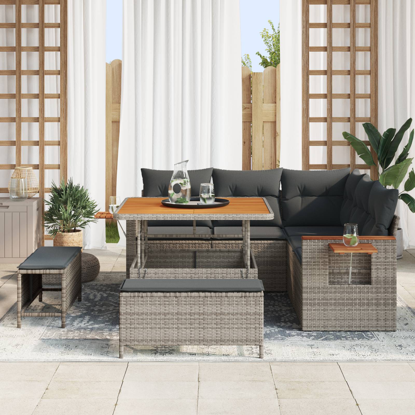 vidaXL 8-teiliges Garten Sofa Set mit Kissen Grau Poly Rattan Akazie