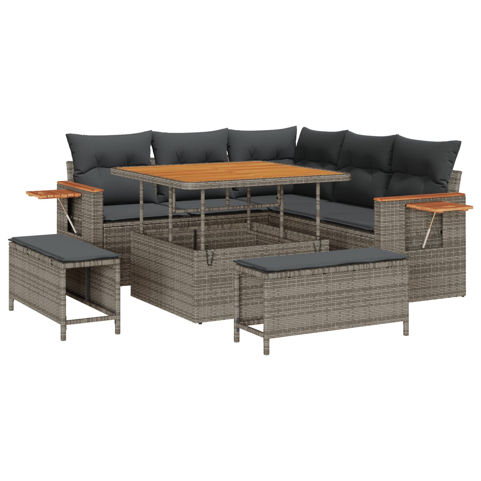 vidaXL 8-teiliges Garten Sofa Set mit Kissen Grau Poly Rattan Akazie