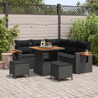 vidaXL 8-teiliges Garten-Sofa-Set mit Kissen Schwarz Poly Rattan Akazie vidaXL 8-teiliges Garten-Sofa-Set mit Kissen Schwarz Poly Rattan Akazie