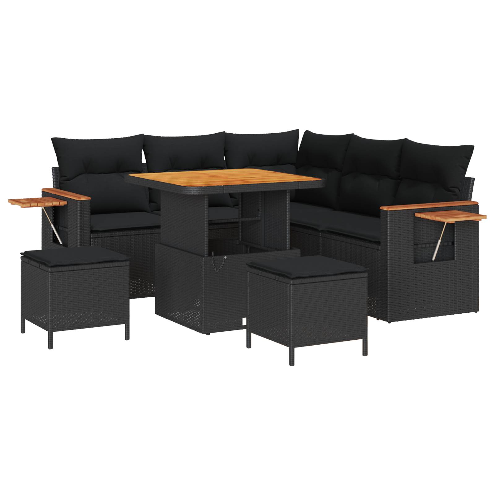 vidaXL 8-teiliges Garten-Sofa-Set mit Kissen Schwarz Poly Rattan Akazie
