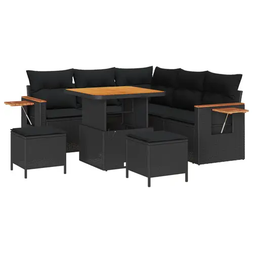 vidaXL 8-teiliges Garten-Sofa-Set mit Kissen Schwarz Poly Rattan Akazie vidaXL 8-teiliges Garten-Sofa-Set mit Kissen Schwarz Poly Rattan Akazie