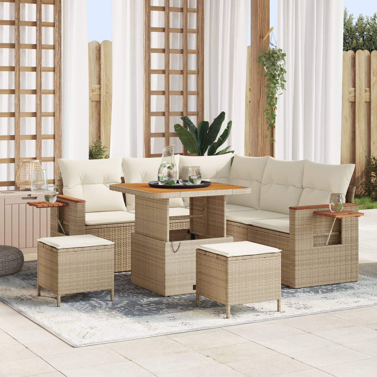 vidaXL 8-teiliges Garten-Sofa-Set mit Kissen Beige Poly Rattan Akazie