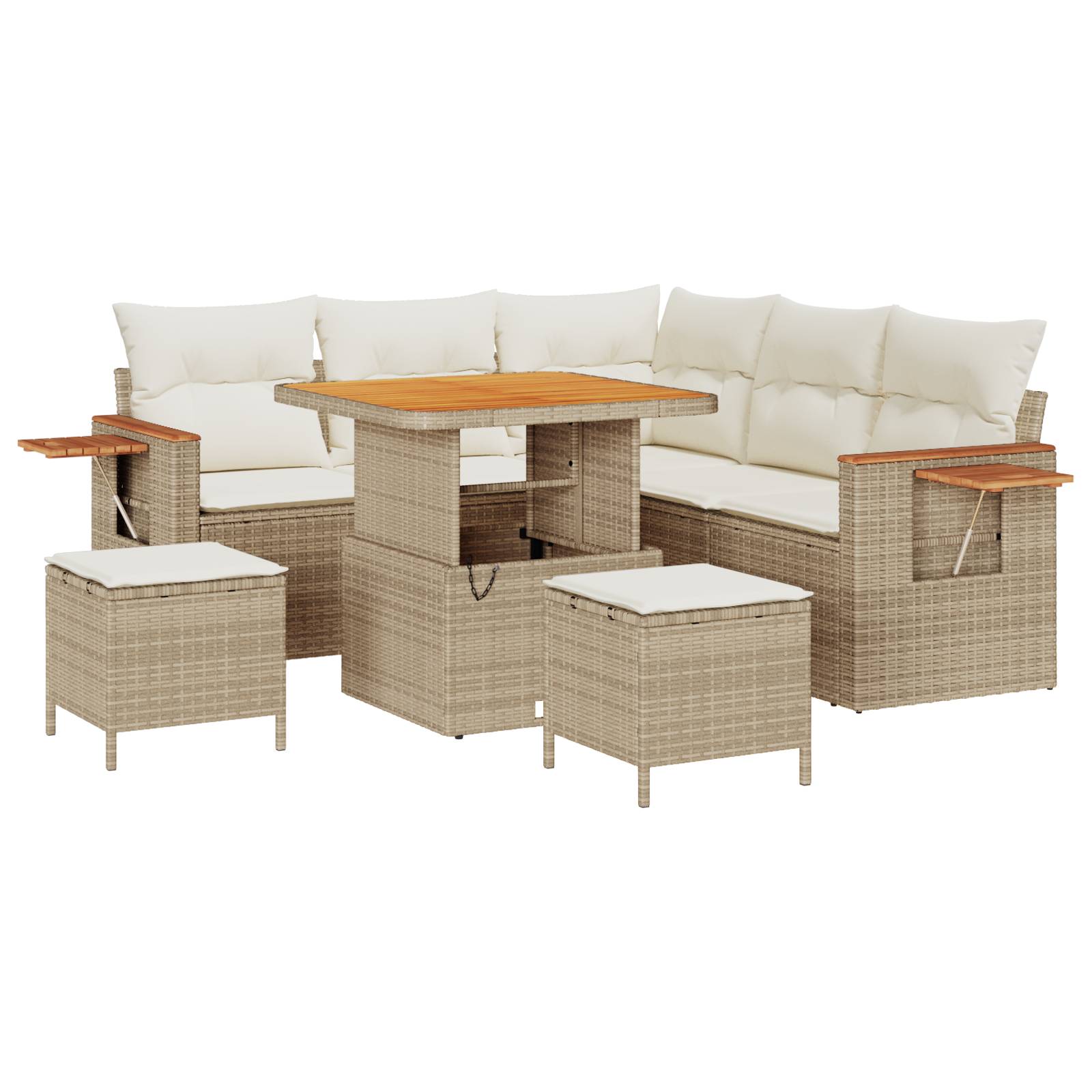 vidaXL 8-teiliges Garten-Sofa-Set mit Kissen Beige Poly Rattan Akazie