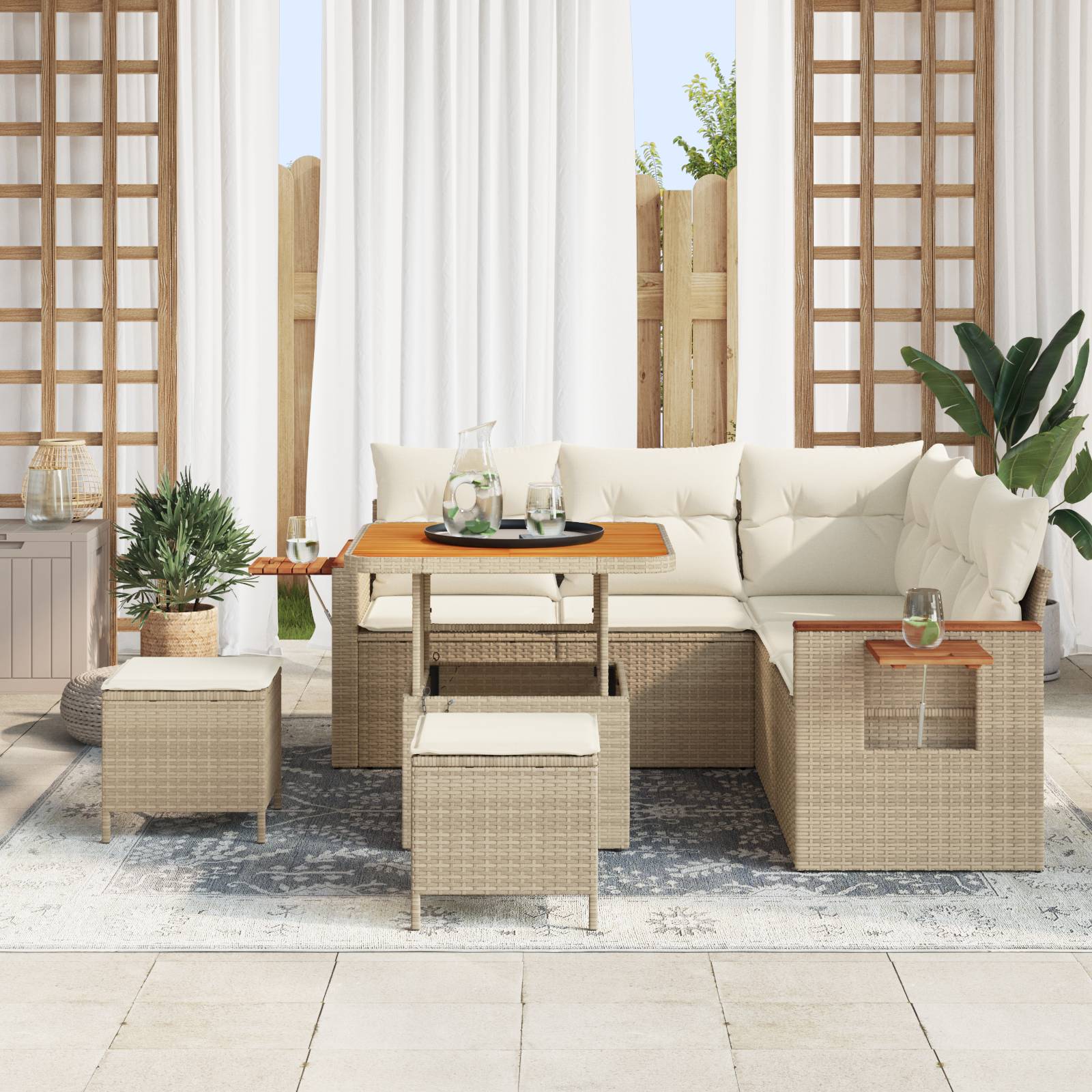 vidaXL 8-teiliges Garten-Sofa-Set mit Kissen Beige Poly Rattan Akazie