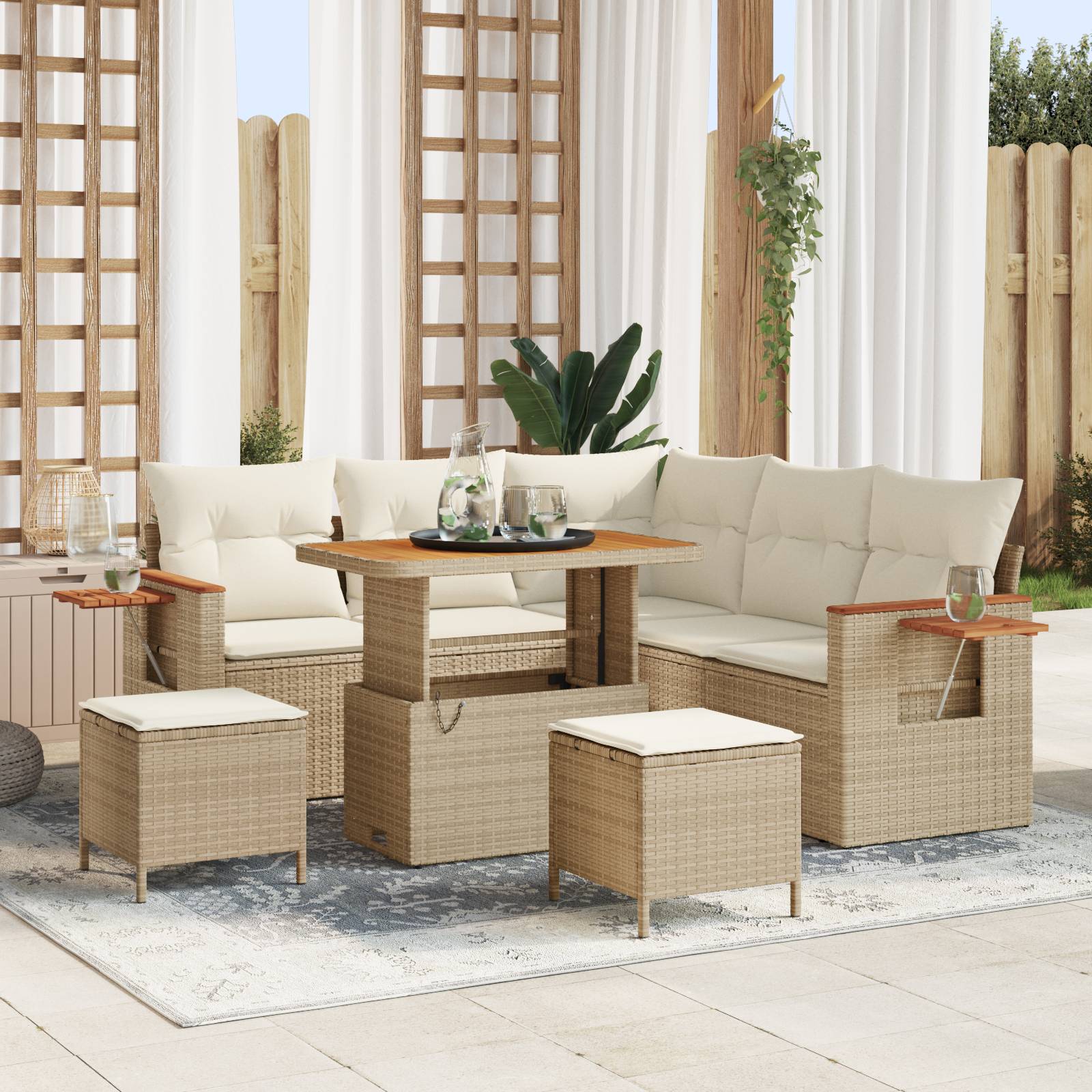 vidaXL 8-teiliges Garten Sofa Set mit Kissen Beige Poly Rattan Akazie