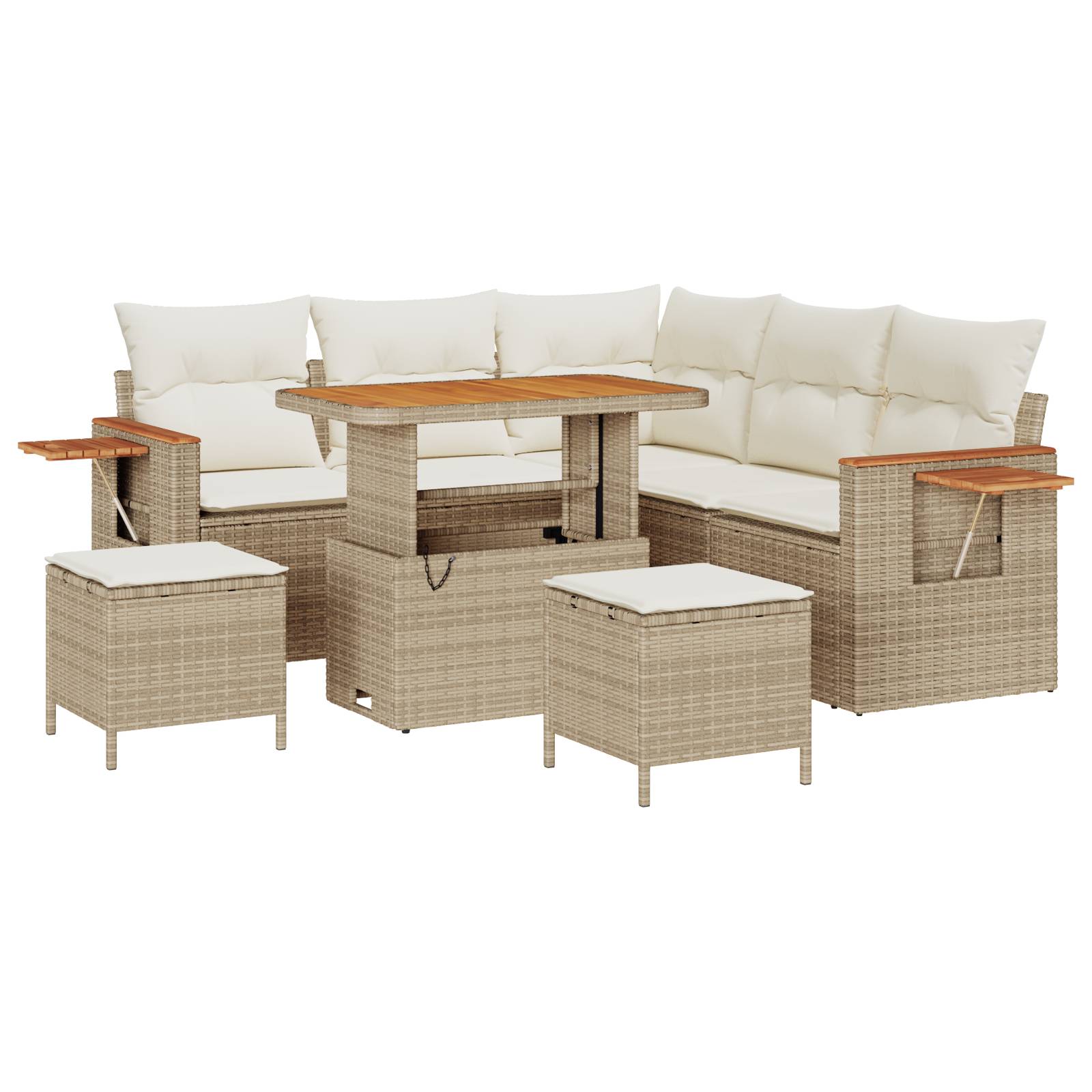 vidaXL 8-teiliges Garten Sofa Set mit Kissen Beige Poly Rattan Akazie