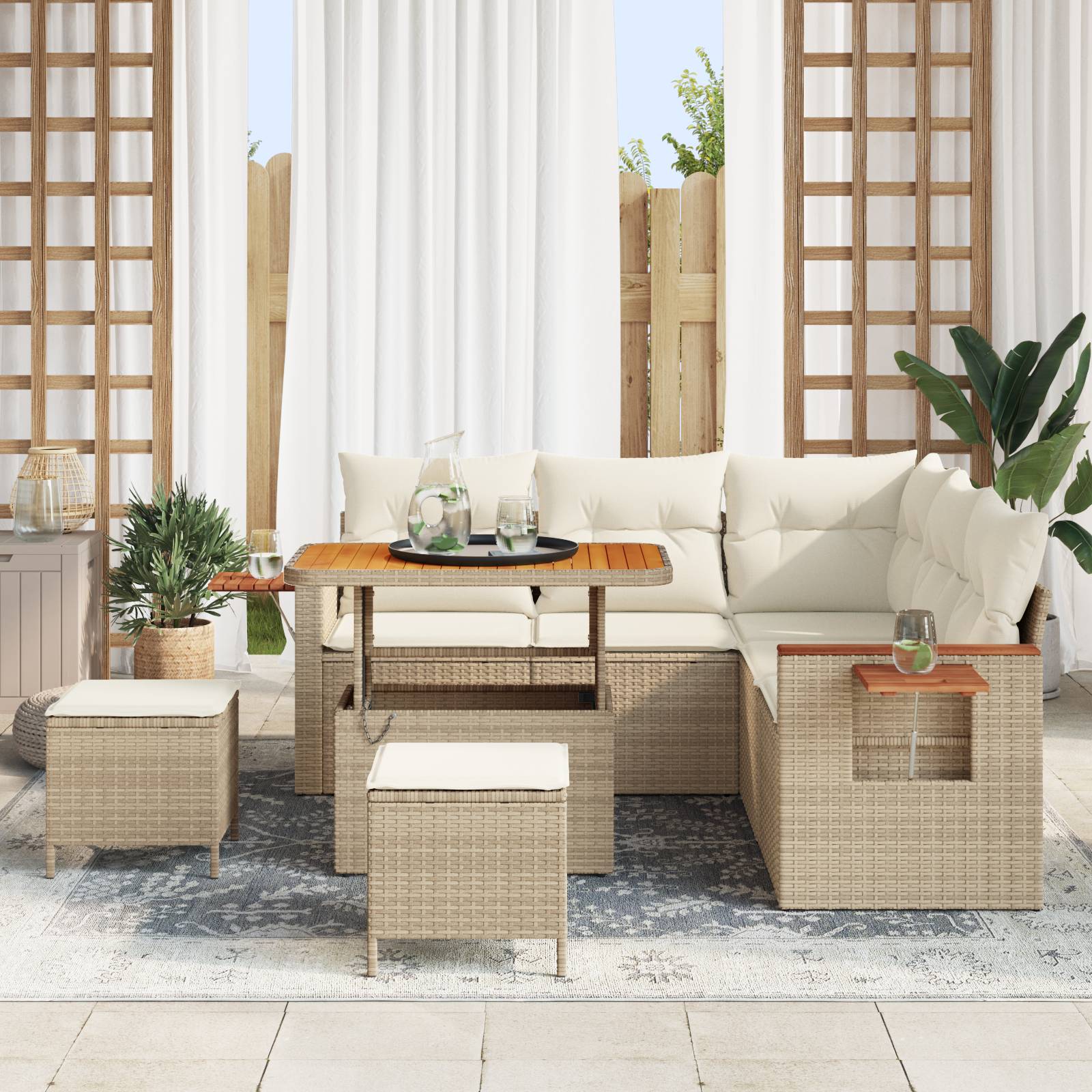 vidaXL 8-teiliges Garten Sofa Set mit Kissen Beige Poly Rattan Akazie