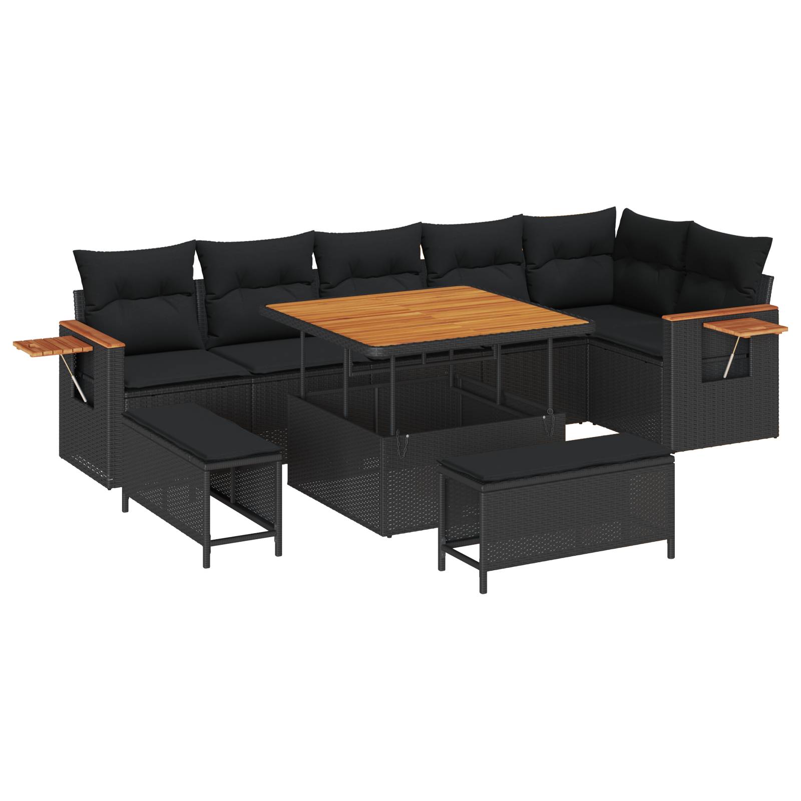 vidaXL 9-teiliges Garten Sofa Set mit Kissen Schwarz Poly Rattan Akazie