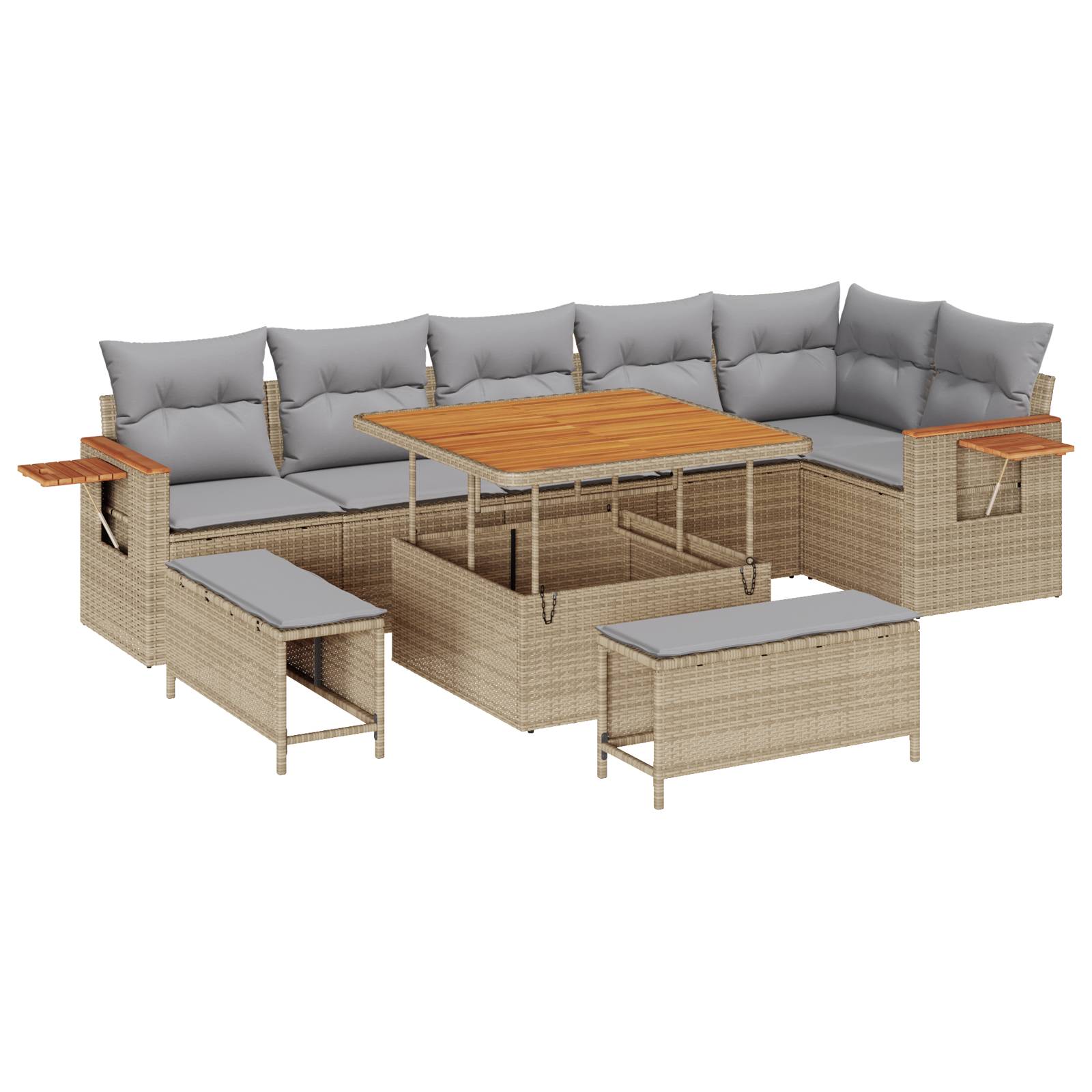 vidaXL 9-teiliges Garten Sofa Set mit Kissen Beige Poly Rattan Akazie