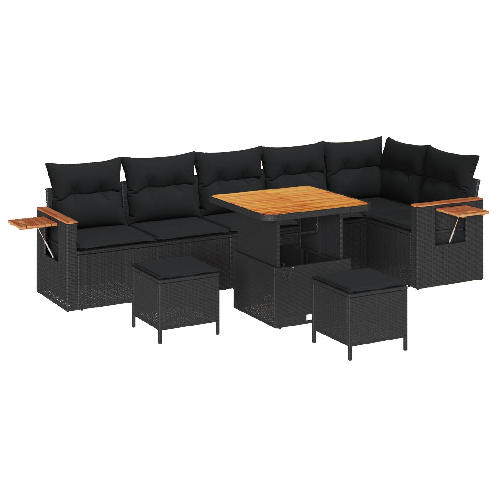 vidaXL 9-teiliges Garten Sofa Set mit Kissen Schwarz Poly Rattan Akazie
