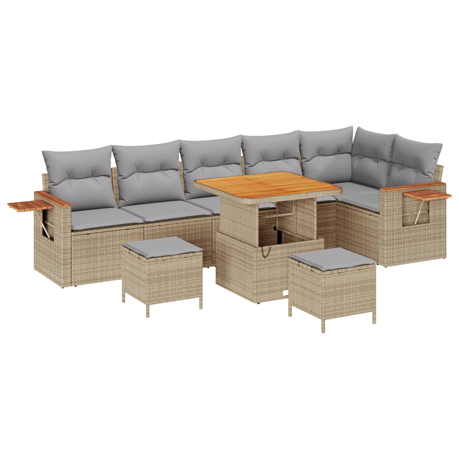 vidaXL 9-teiliges Garten Sofa Set mit Kissen Beige Poly Rattan Akazie