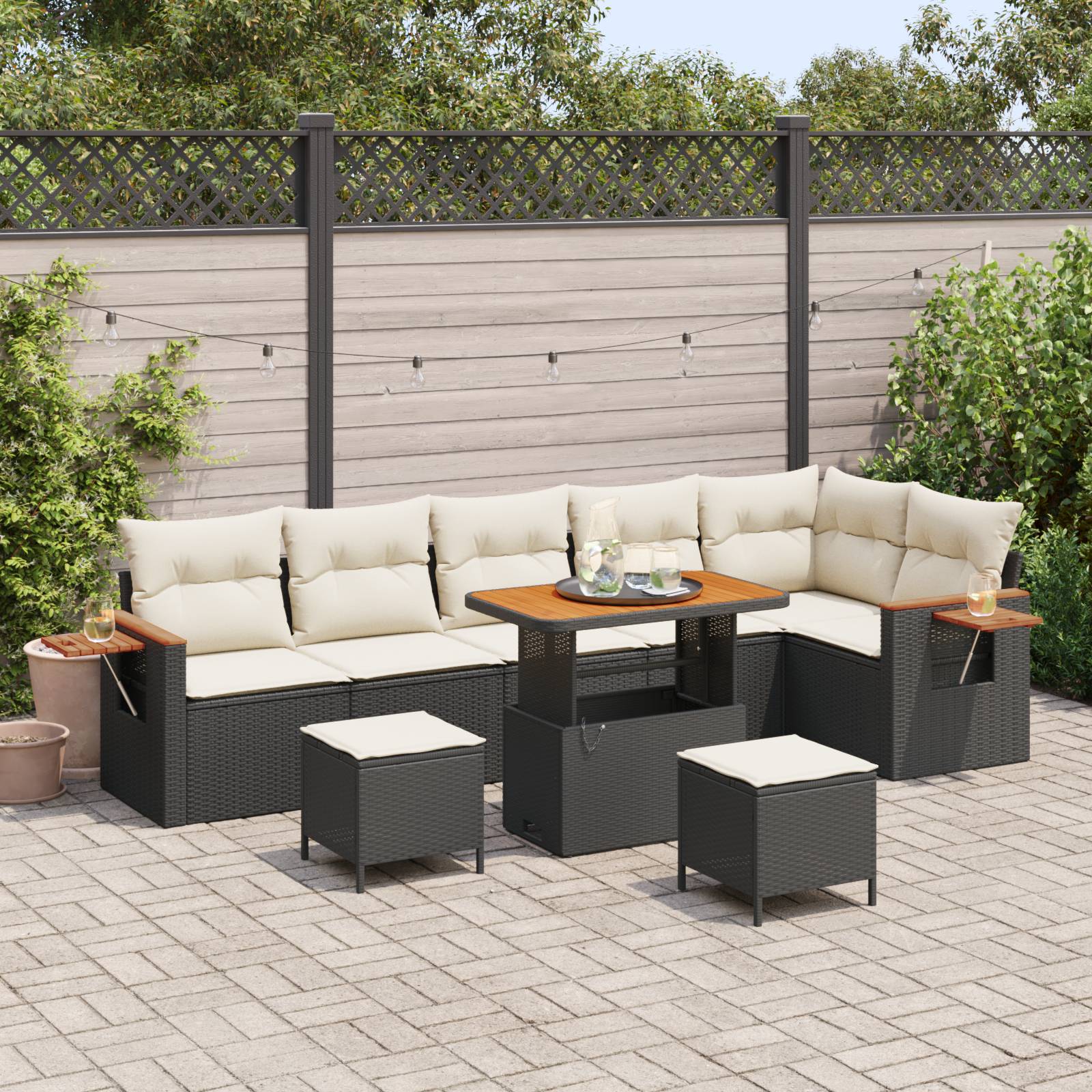 vidaXL 9-teiliges Garten Sofa Set mit Kissen Schwarz Poly Rattan Akazie
