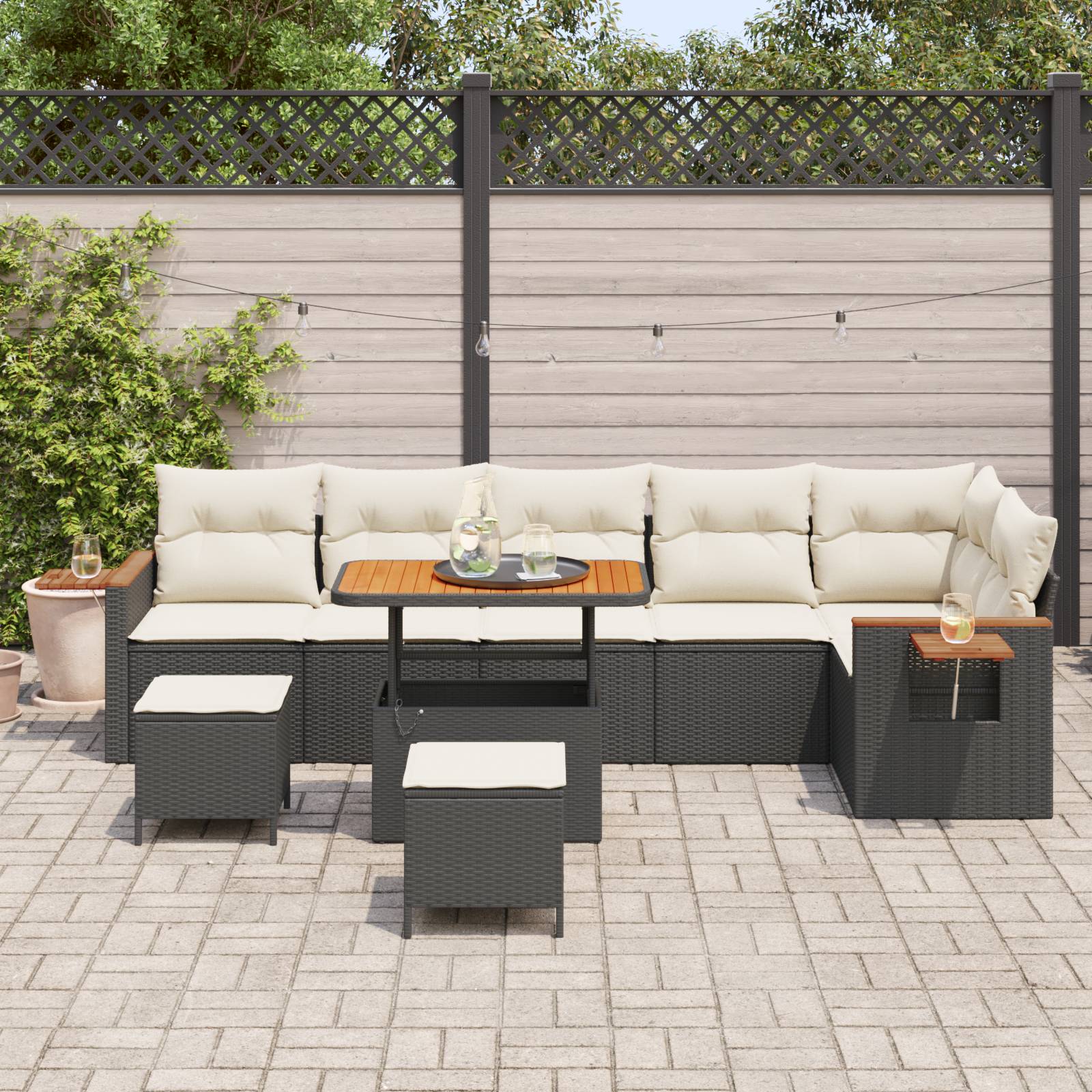 vidaXL 9-teiliges Garten Sofa Set mit Kissen Schwarz Poly Rattan Akazie