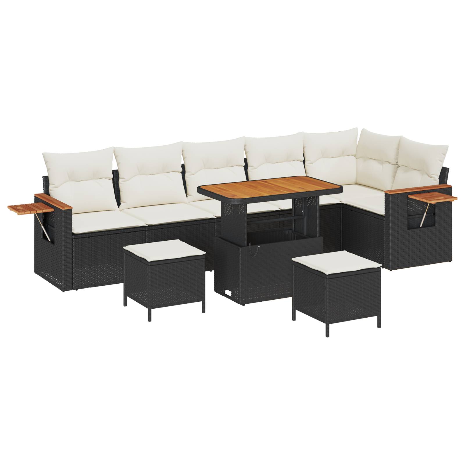 vidaXL 9-teiliges Garten Sofa Set mit Kissen Schwarz Poly Rattan Akazie